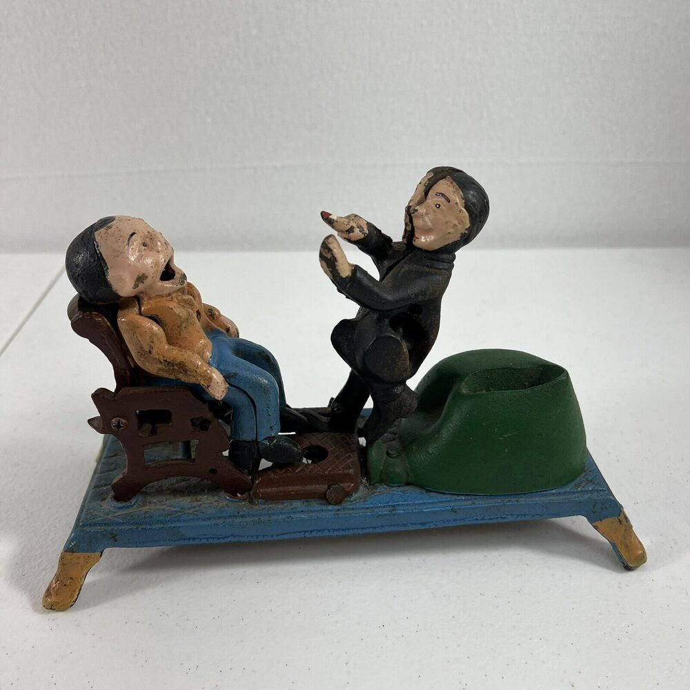 Vintage Cast Iron The Dentist Chair Pulling Teeth Mechanical Bank - Picture 12 of 12